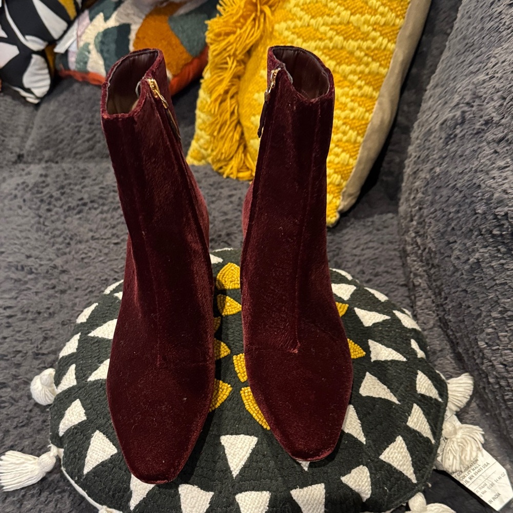 Ralph Lauren Deep Red Velvet Heeled Boots